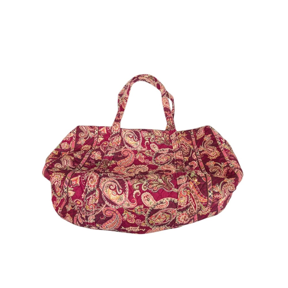 Vera Bradley Quilted Cotton Large Duffel Bag Red Pink Paisley Travel Weekend
